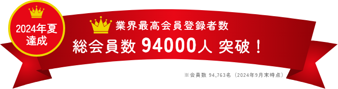 業界最高会員登録者数 総会員数 94000人 突破! ※会員数 94,763名(2024年9月末時点)